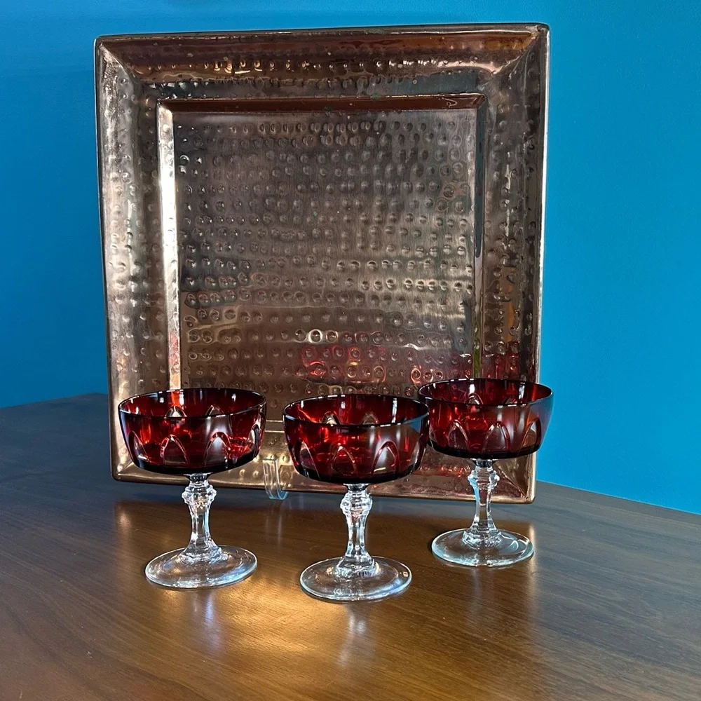 Hammered Copper Artisan Hand-Crafted Hosting or Display 13.75” Square Tray